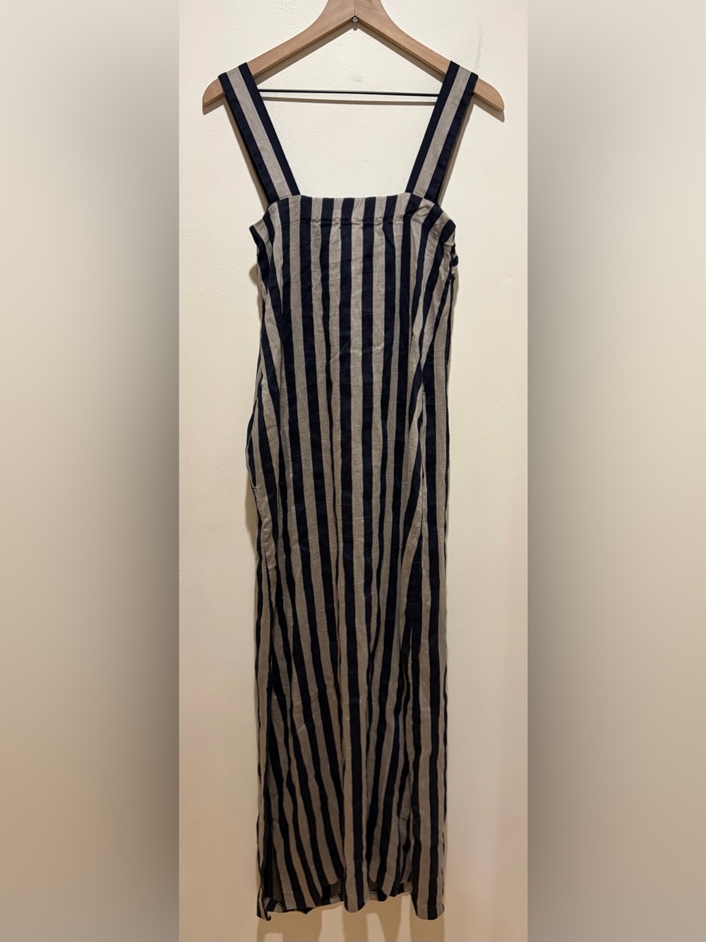 Massimo Dutti Linen Blend Vertical Stripes Blue & Silver Sleeveless Maxi Dress 4 - Picture 2 of 7